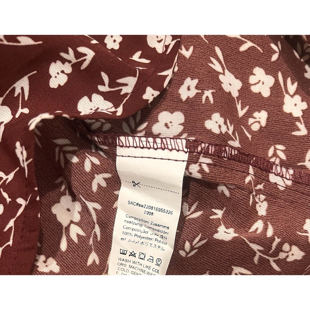NWOT SHEIN Brick Red Ditsy Floral Long Sleeve Ruffle Blouse Size M - Picture 8 of 9